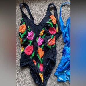 Vintage Black Floral One Piece Swimsuit